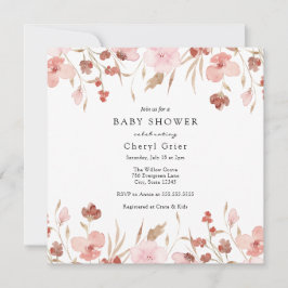 Placa de Convite para Chá de fraldas Floral Rosa