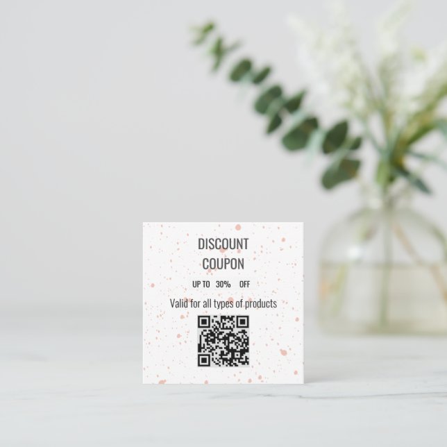 Placa de cupom de desconto com manchas rosa minima (Em pé/Frente)