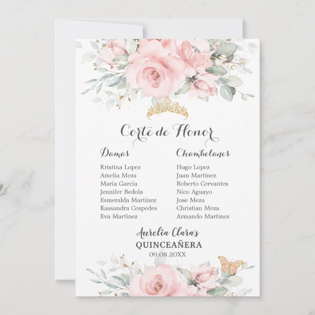 Placa de Damas para Padrinos, QuinceÑERA, cor-de-r (Verso)