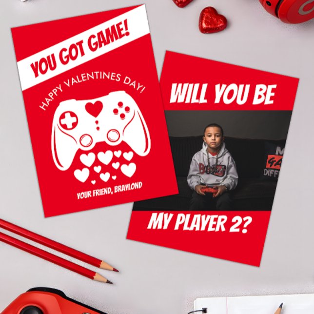 Placa de Dia de os namorados para jogos para crian (Video Game Kids Photo Valentines Day Card)