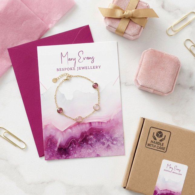 Placa de exibição colar rosa (Pink agate necklace display card.)