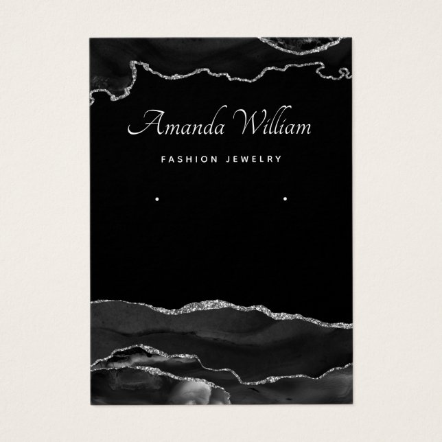 Placa de exibição de brinco preto e prateado com A (Frente)