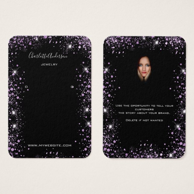 Placa de exibição de fotos com brincos roxos brilh (Frente & Verso)