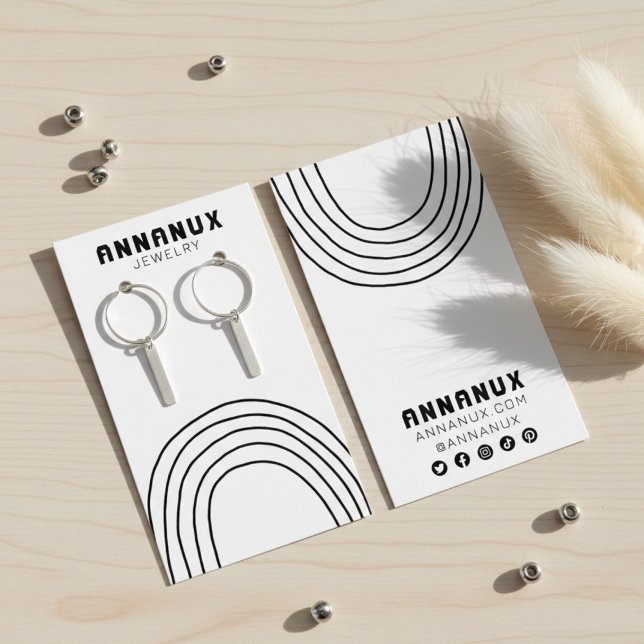 Placa de Exibição de Joias Legal com Linhas Minima (Minimalist Lines Cool Earring Jewelry Display Card w Social Media Icons
)