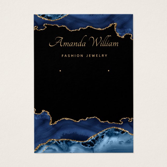 Placa de exibição do brinco de ágata azul e Dourad (Frente)