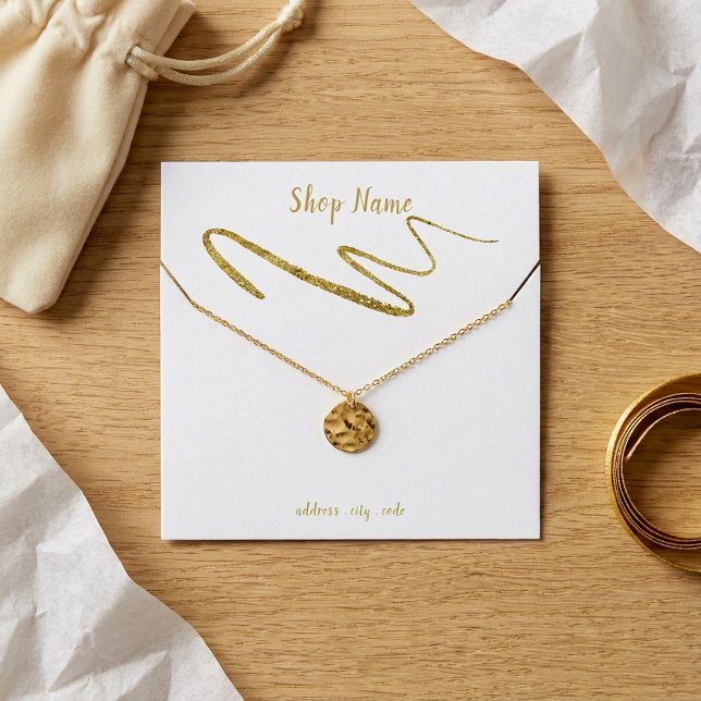 Placa de exibição do colar cintilante Dourado (Gold sparkly squiggle necklace display card.)
