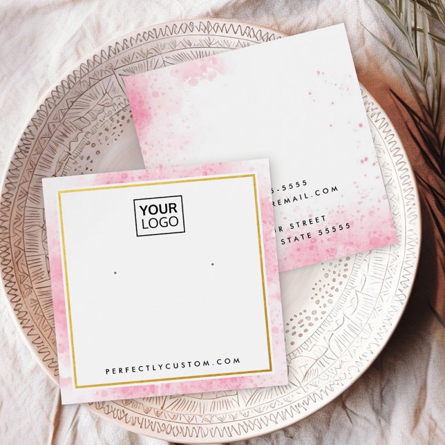 Placa de exibição do logotipo com borda de aquarel (Pink watercolor border logo earring display card)