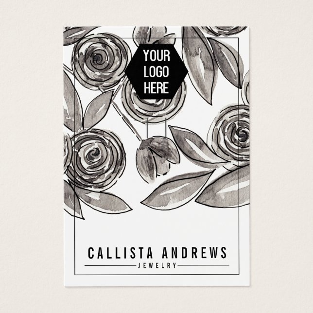 Placa de exibição do logotipo Floral branco preto (Frente)