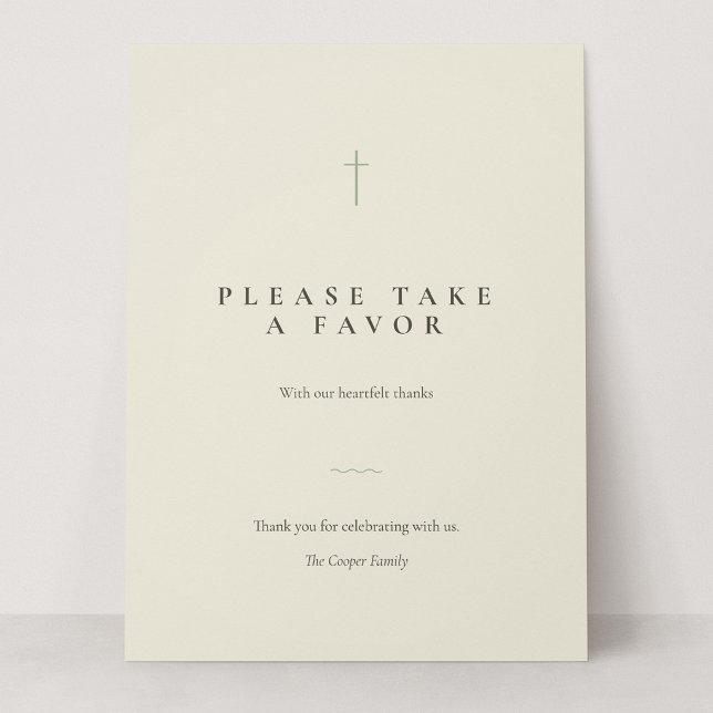 Placa de Favor de Mesa Grace Sage Minimal Cross (Grace | Sage - Please Take a Favor 6.5 x 8.75" Card Sign)