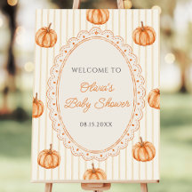 Placa de festa de baby shower de listras de outono
