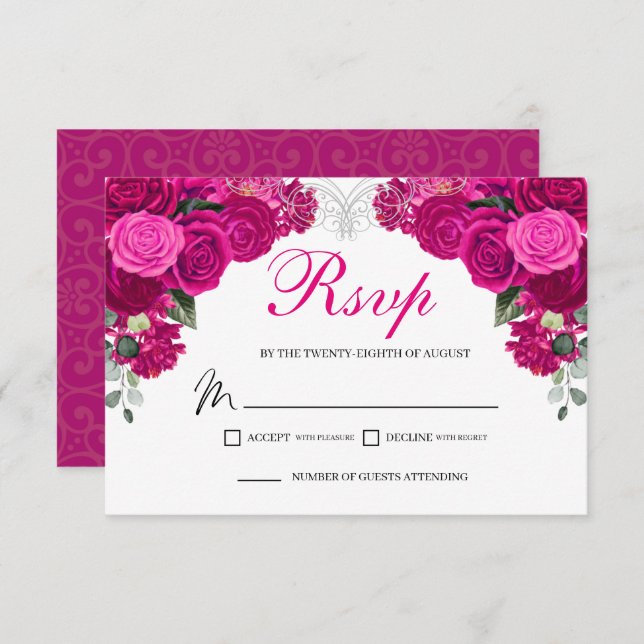 Placa de gabinete RSVP Floral Elegante Fuchsia Sil (Frente/Verso)
