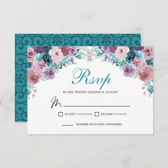 Placa de gabinete RSVP Floral Teal & Mauve (Frente/Verso)