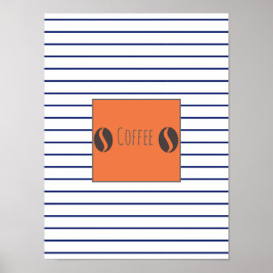 Placa de Grãos de Café Funky Listras Azuis Poster