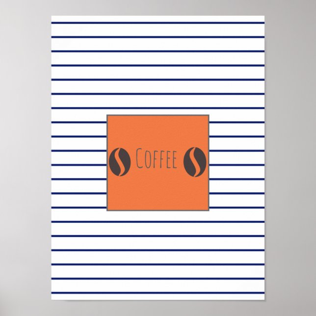 Placa de Grãos de Café Funky Listras Azuis Poster (Frente)