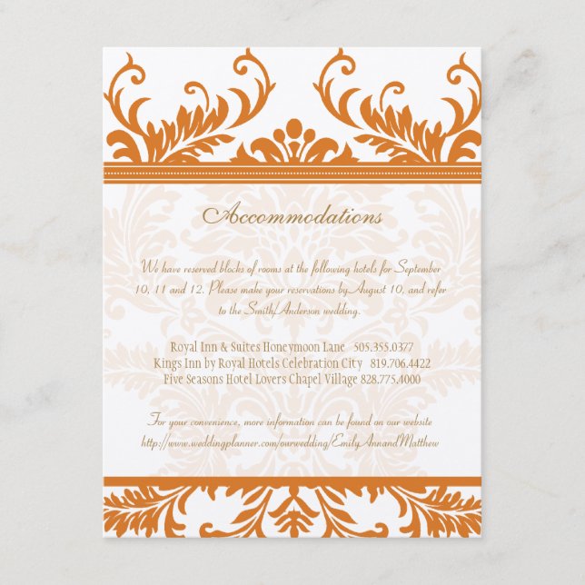 Placa de inserção de Casamento tema damasco laranj (Frente)