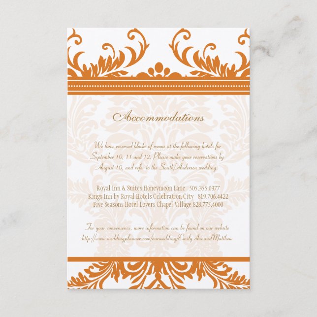 Placa de inserção de Casamento tema damasco laranj (Frente)