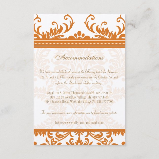 Placa de inserção de Casamento tema damasco laranj (Frente)