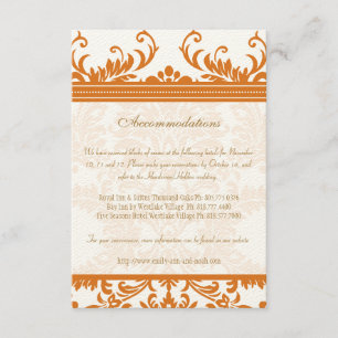 Placa de inserção de Casamento tema damasco laranj