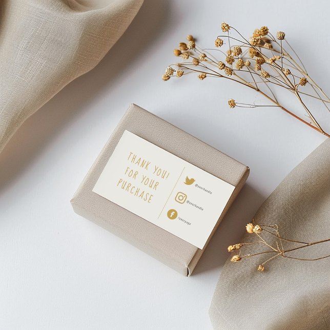 Placa de inserção de links sociais Dourados e bran (Gold colored social links thank you enclosure card for customer orders.)