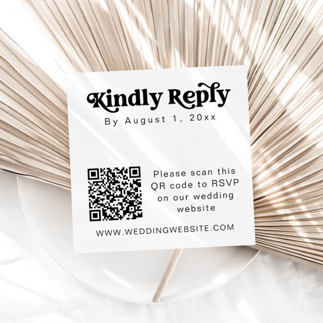 Placa de inserção RSVP quadrado de código QR retrô (Criador carregado)