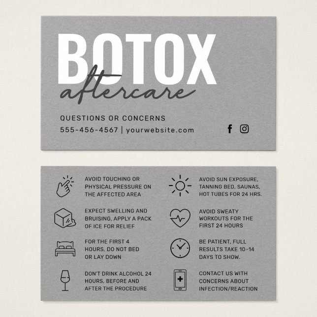 Placa de Instrução de Injeção de Botox de Cinza Pr (Frente & Verso)