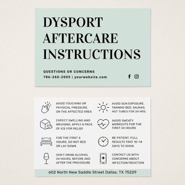 Placa de instrução de pós-tratamento para injeção  (Frente & Verso)