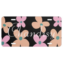 Placa de Licença Nome Floral Laranja Rosa Flores E