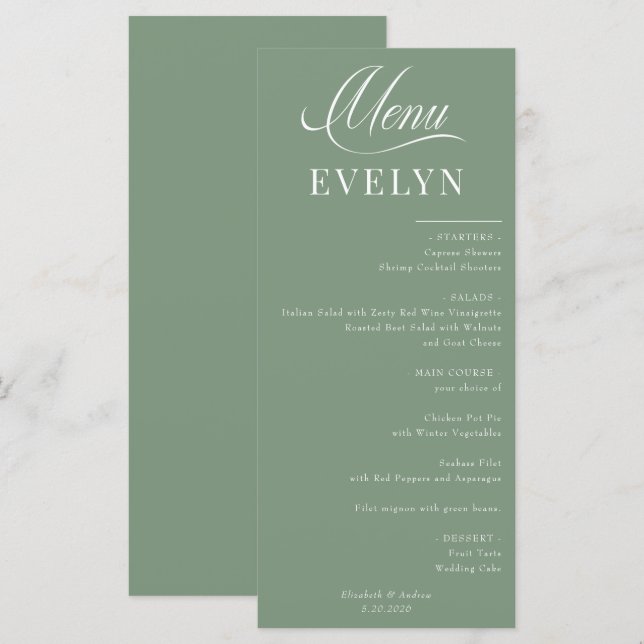 Placa de Local de Nome | Menu Casamento (Frente/Verso)