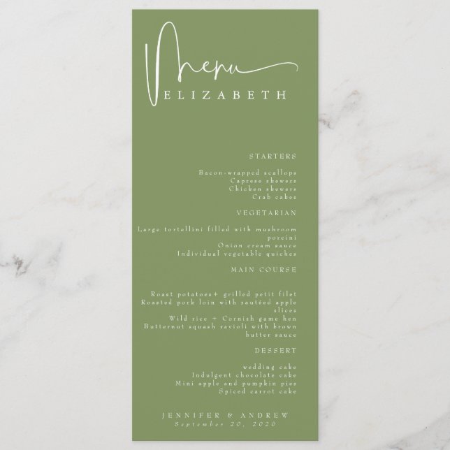 Placa de Local de Nome | Menu | Menus de Casamento (Frente)