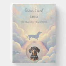 Placa de Madeira Memorial Dachshund Rainbow Bridge