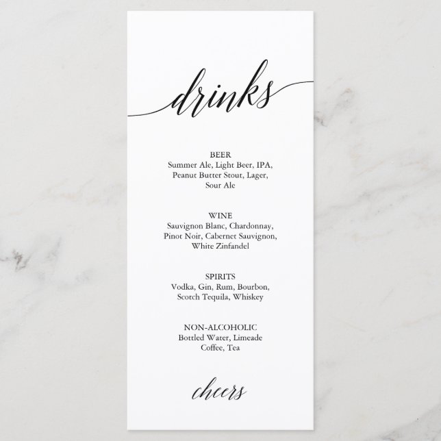 Placa de Menu Bebidas Elegantes para Caligrafia Pr (Frente)