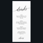 Placa de Menu Bebidas Elegantes para Caligrafia Pr<br><div class="desc">Este cartão de cardápio de caligrafia negra elegante é perfeito para um casamento simples. A design neutra apresenta uma carta minimalista decorada com tipografia romântica e caprichosa. Personalize as cartas com as bebidas disponíveis na sua recepção.</div>
