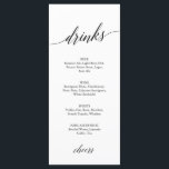 Placa de Menu Bebidas Elegantes para Caligrafia Pr<br><div class="desc">Este cartão de cardápio de caligrafia negra elegante é perfeito para um casamento simples. A design neutra apresenta uma carta minimalista decorada com tipografia romântica e caprichosa. Personalize as cartas com as bebidas disponíveis na sua recepção.</div>
