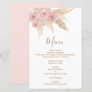 Placa de Menu Chic Boho Cor-de-Rosa Pampas