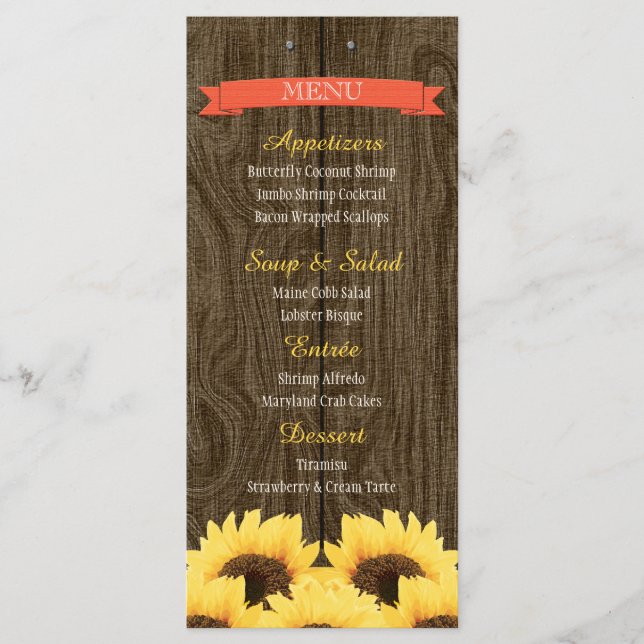 PLACA DE MENU CORAL RUSTIC SUNFLOWER (Frente)
