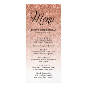 Placa de menu de altura Rosa Dourada Glitter
