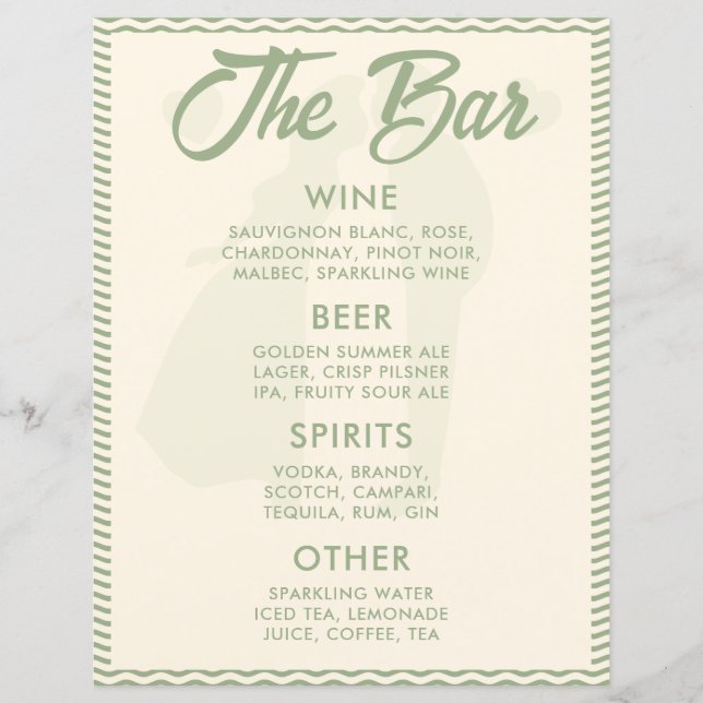 Placa de Menu de Bar de Listra Ondulada Verde Salv (Frente)