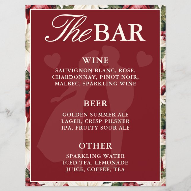 Placa de Menu de Bar Floral de Marfim da Borgonha  (Frente)