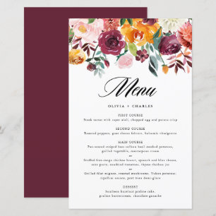 Placa de Menu de Casamento outono Floral do Autumn