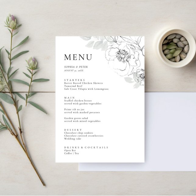 Placa de Menu de Ilustração Floral Botânica (Criador carregado)