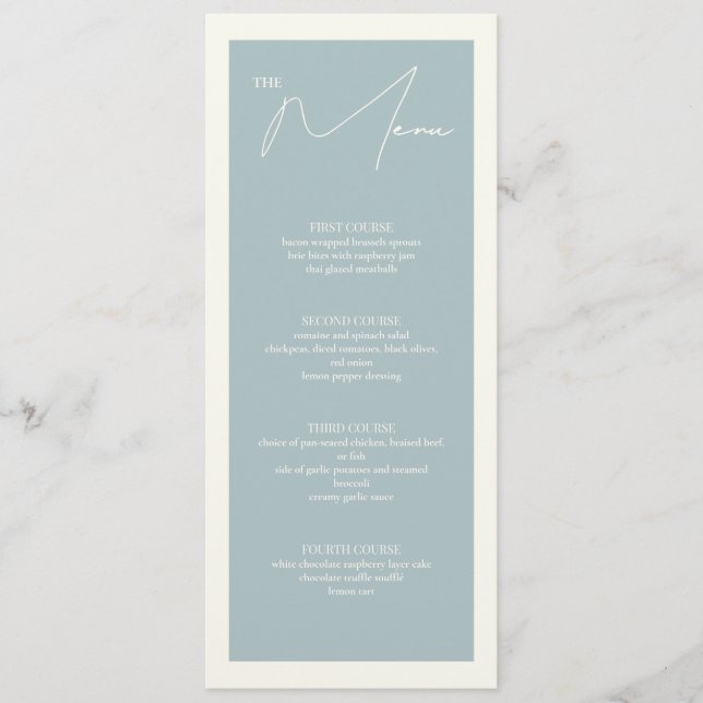 Placa de menu de Mesa Dusty Blue 4x9.25 (Frente)