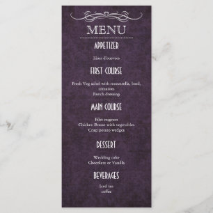 Placa de menu do Casamento vintage roxo chique