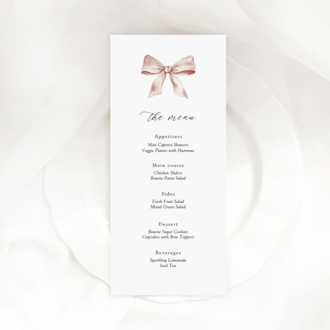 Placa de menu do chá de fraldas com arco rosa empo (Criador carregado)