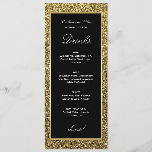 Placa de menu Elegante, Dourada e Negra (Frente)
