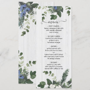 Placa de Menu Floral e Pine de Madeira Branca Rúst