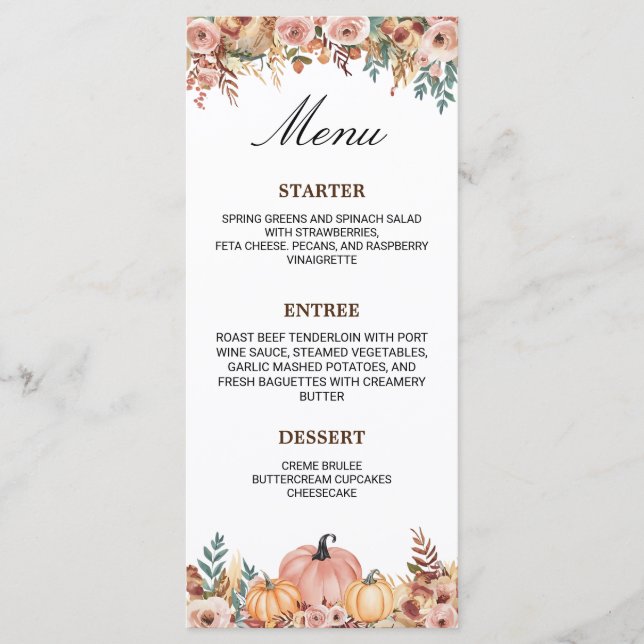 Placa de Menu Floral Elegante para Eventos (Frente)