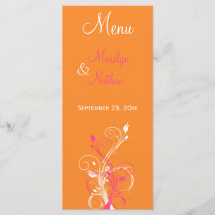 Placa de Menu Floral Laranja, Rosa e Branco