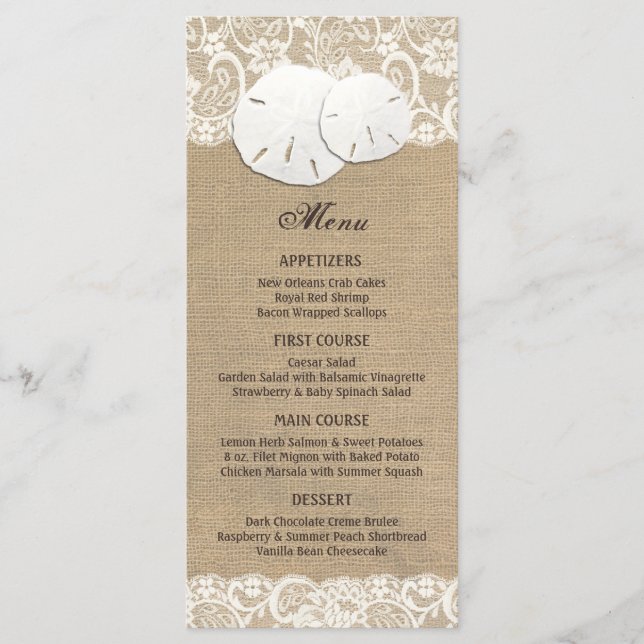 Placa de Menu Lace do Burlap Com Aquecimento Russo (Frente)