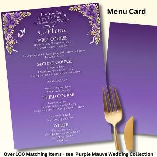 Placa de menu maior - Flores de Mauve roxas e bran