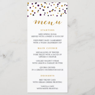 Placa de Menu Moderno de Pontos de Confetti Puros